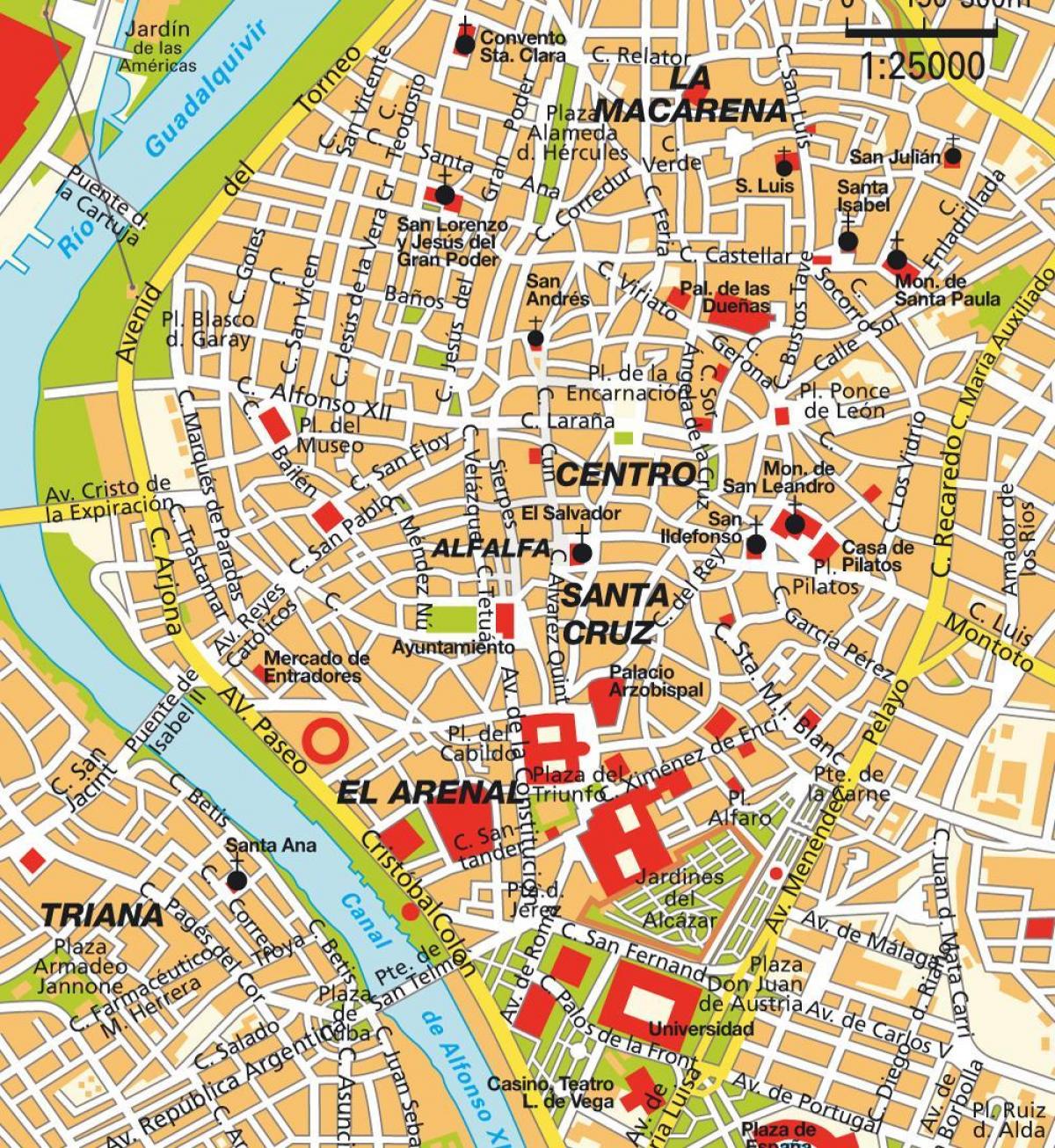 המפה של ספרד סביליה מרכז העיר